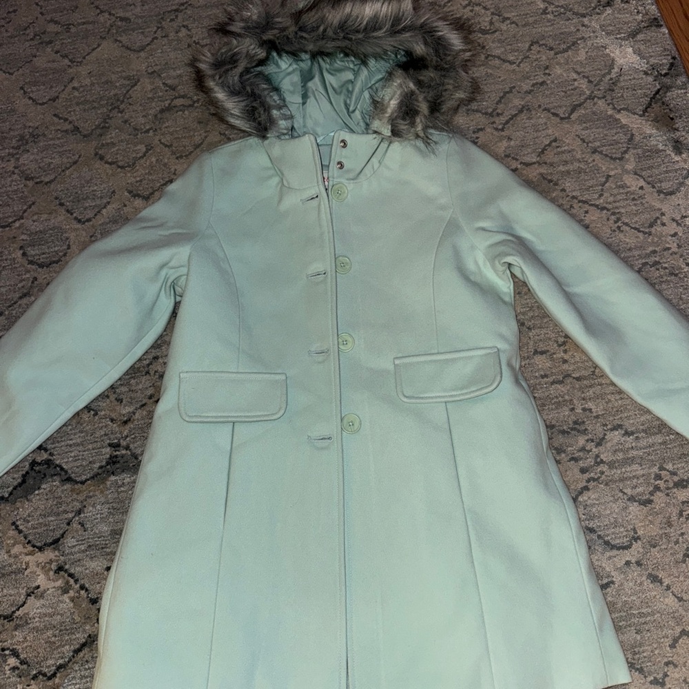 Girls Mint Green Hooded Coat